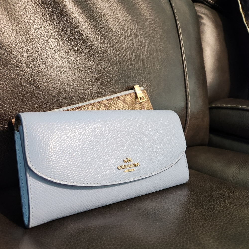 Baby Blue Leather Coach Accordion Wallet